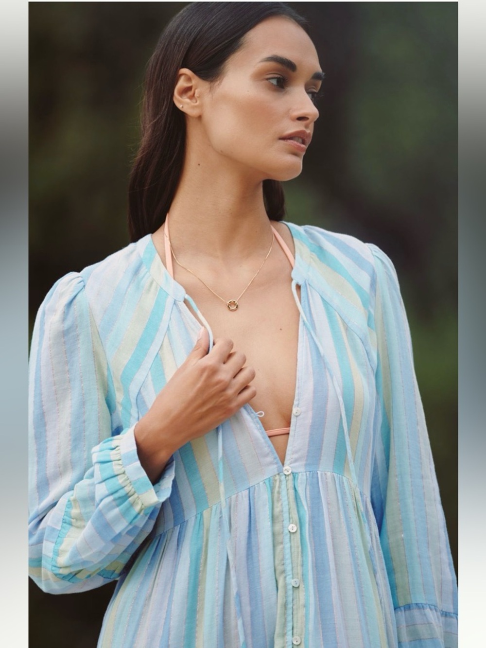 Anthropologie Coastal Boho Celandine Blue Sea Stripe Maxi Dress NWT S Flowy - Picture 3 of 11